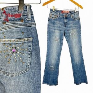Y2K Vanilla Star Embellished Low Rise Flare Stud Pattern Jeans 3 (26 inches)